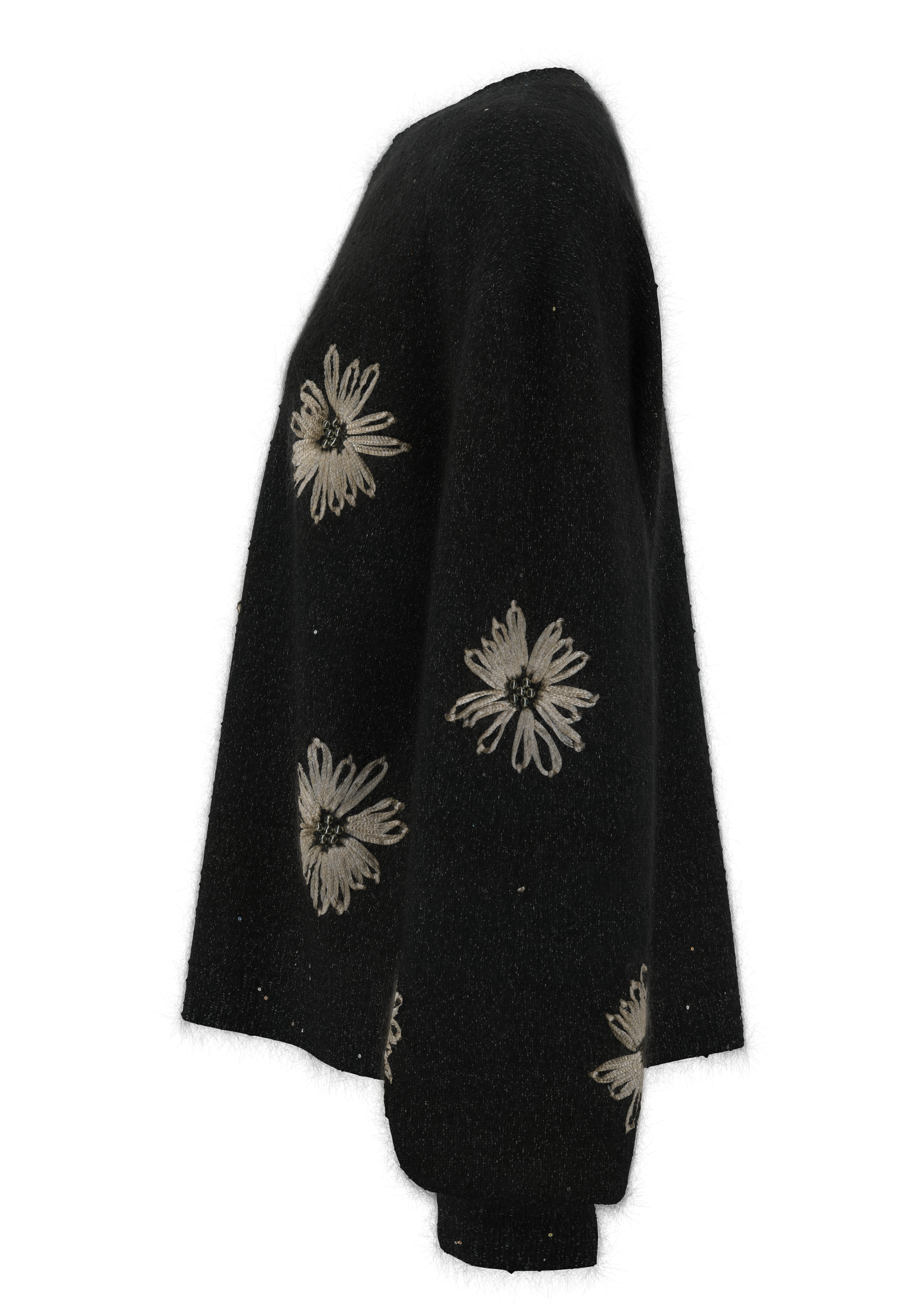  女式圆领手工钩编刺绣套头衫