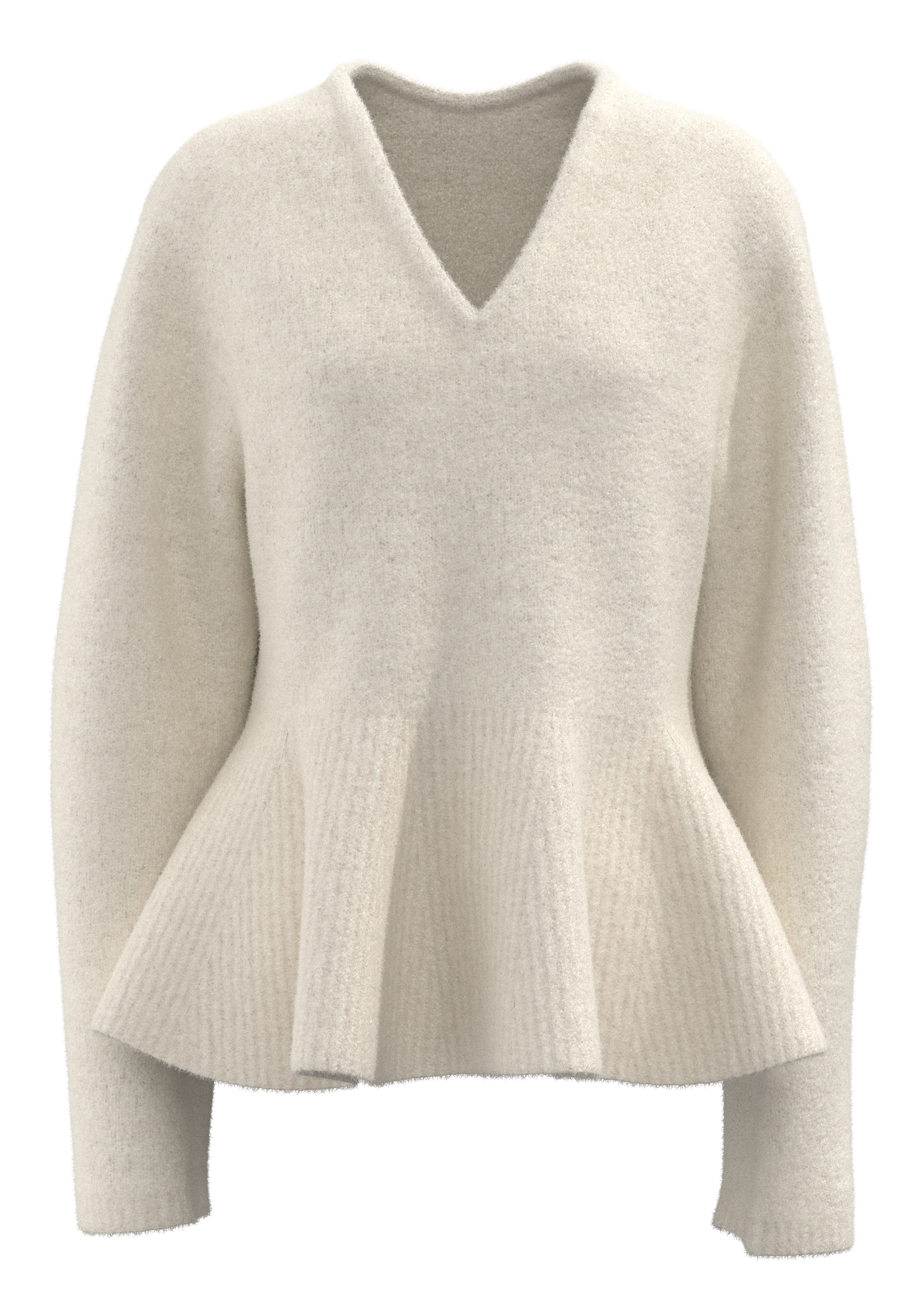 女式 V 领羊腿袖收腰荷叶边下摆毛衣