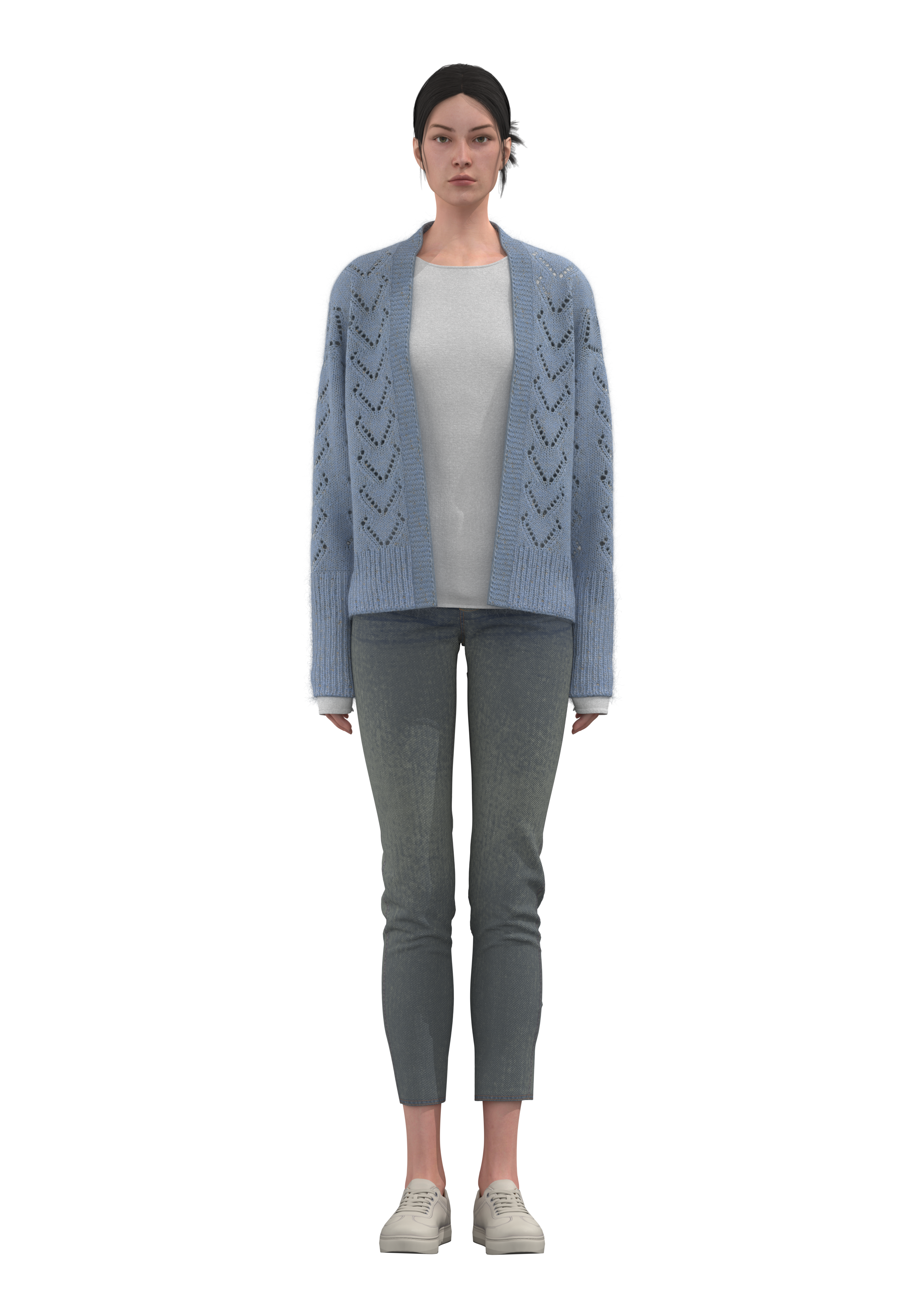 女式菱格挑洞针织开衫