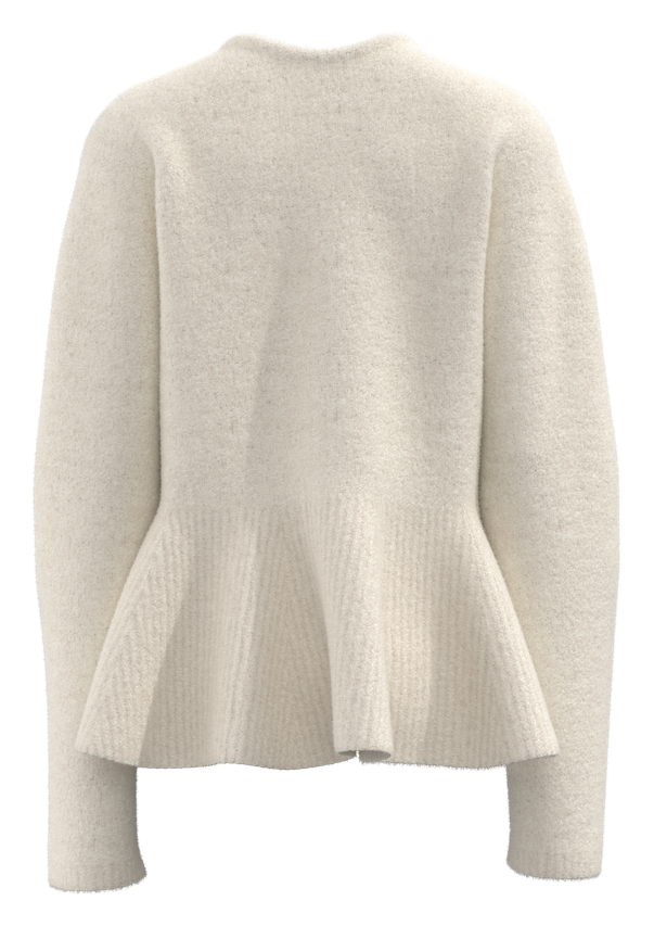 女式 V 领羊腿袖收腰荷叶边下摆毛衣