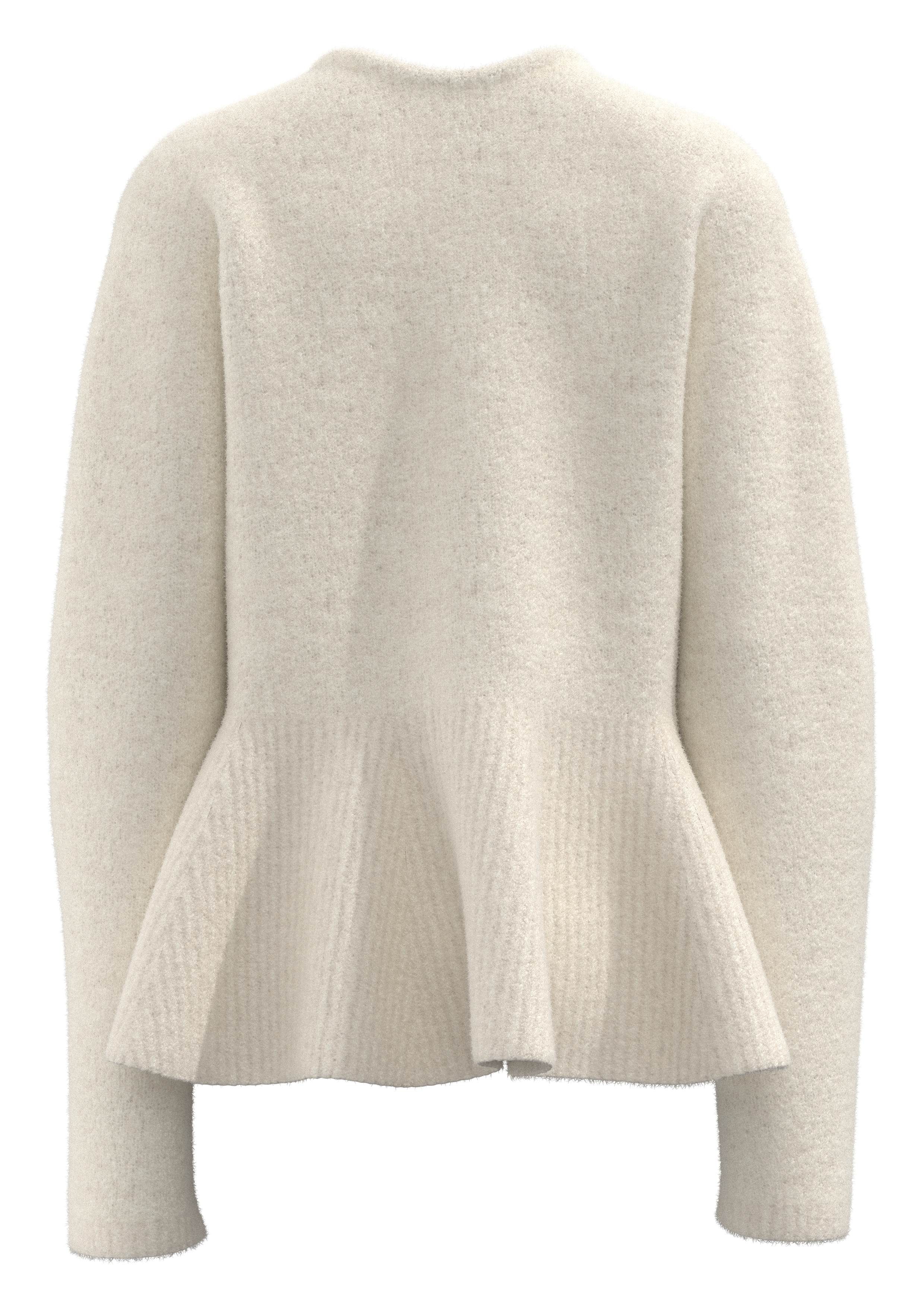 女式 V 领羊腿袖收腰荷叶边下摆毛衣