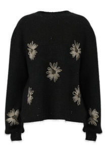  女式圆领手工钩编刺绣套头衫