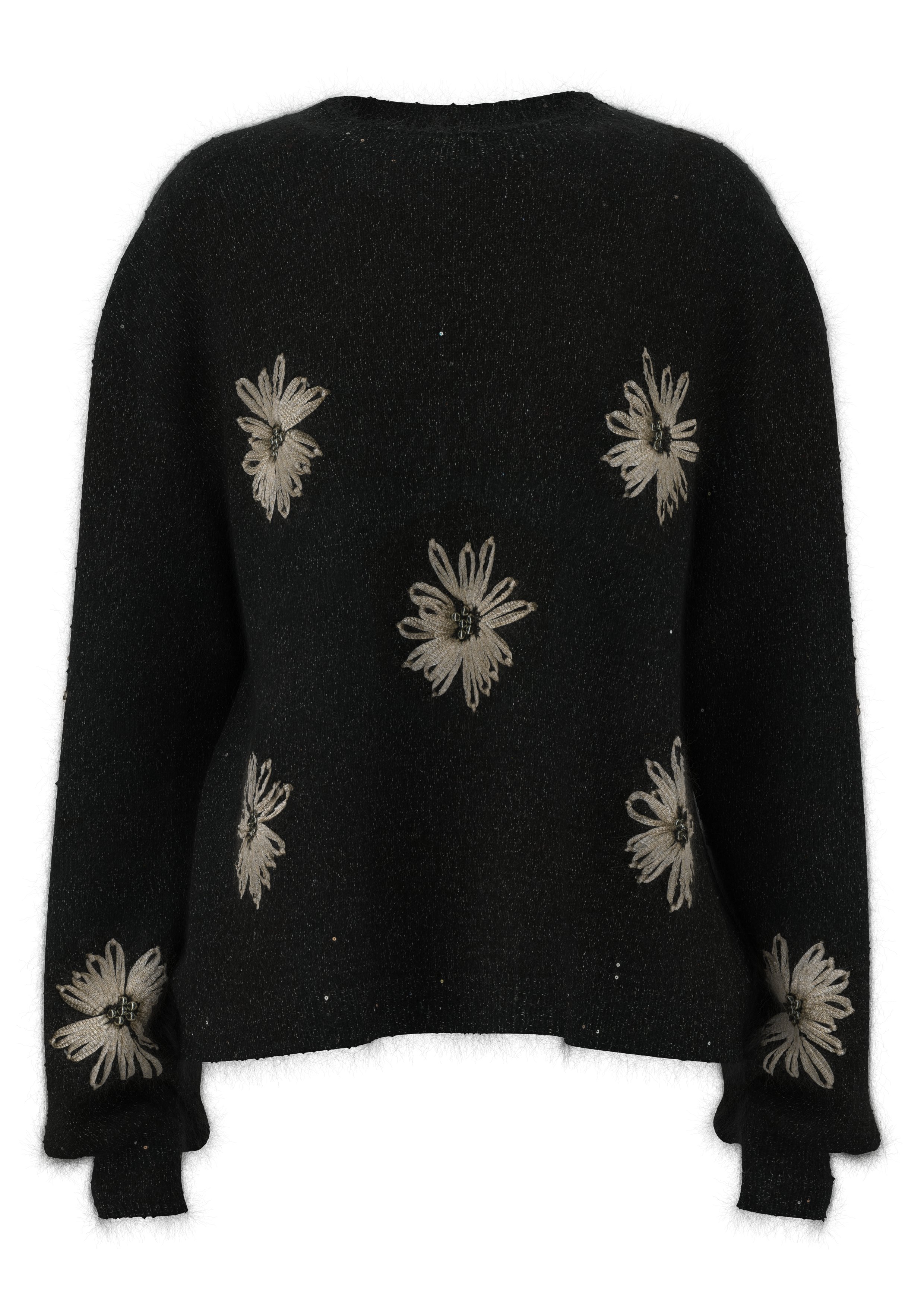  女式圆领手工钩编刺绣套头衫