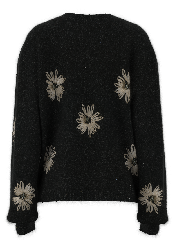  女式圆领手工钩编刺绣套头衫