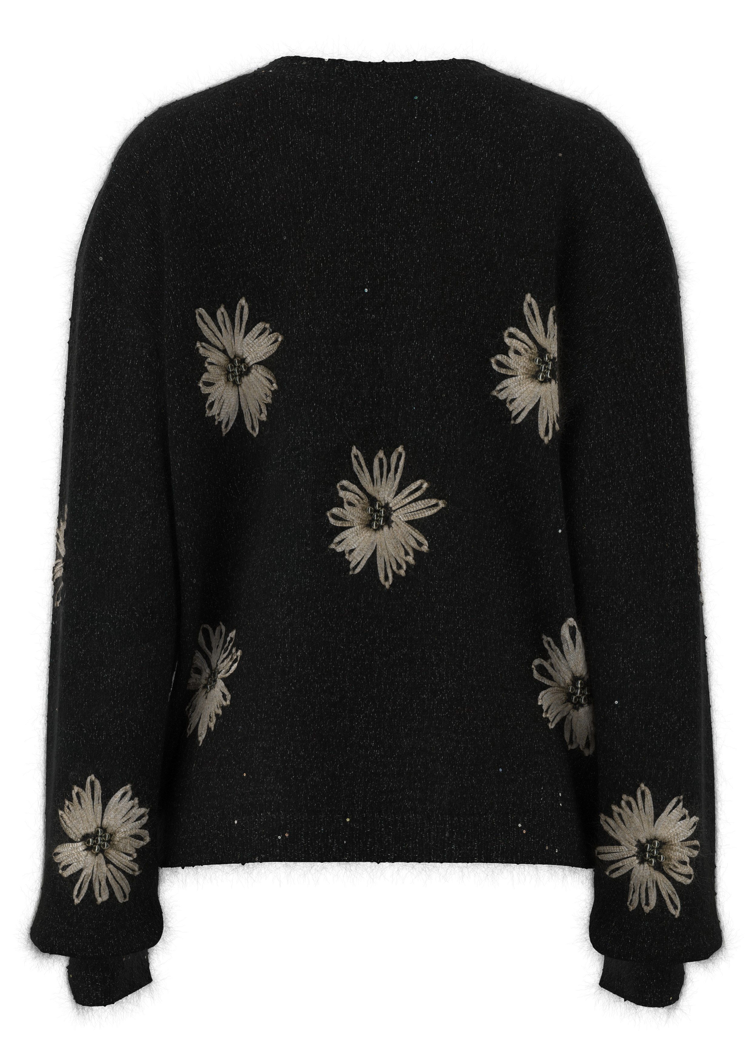  女式圆领手工钩编刺绣套头衫