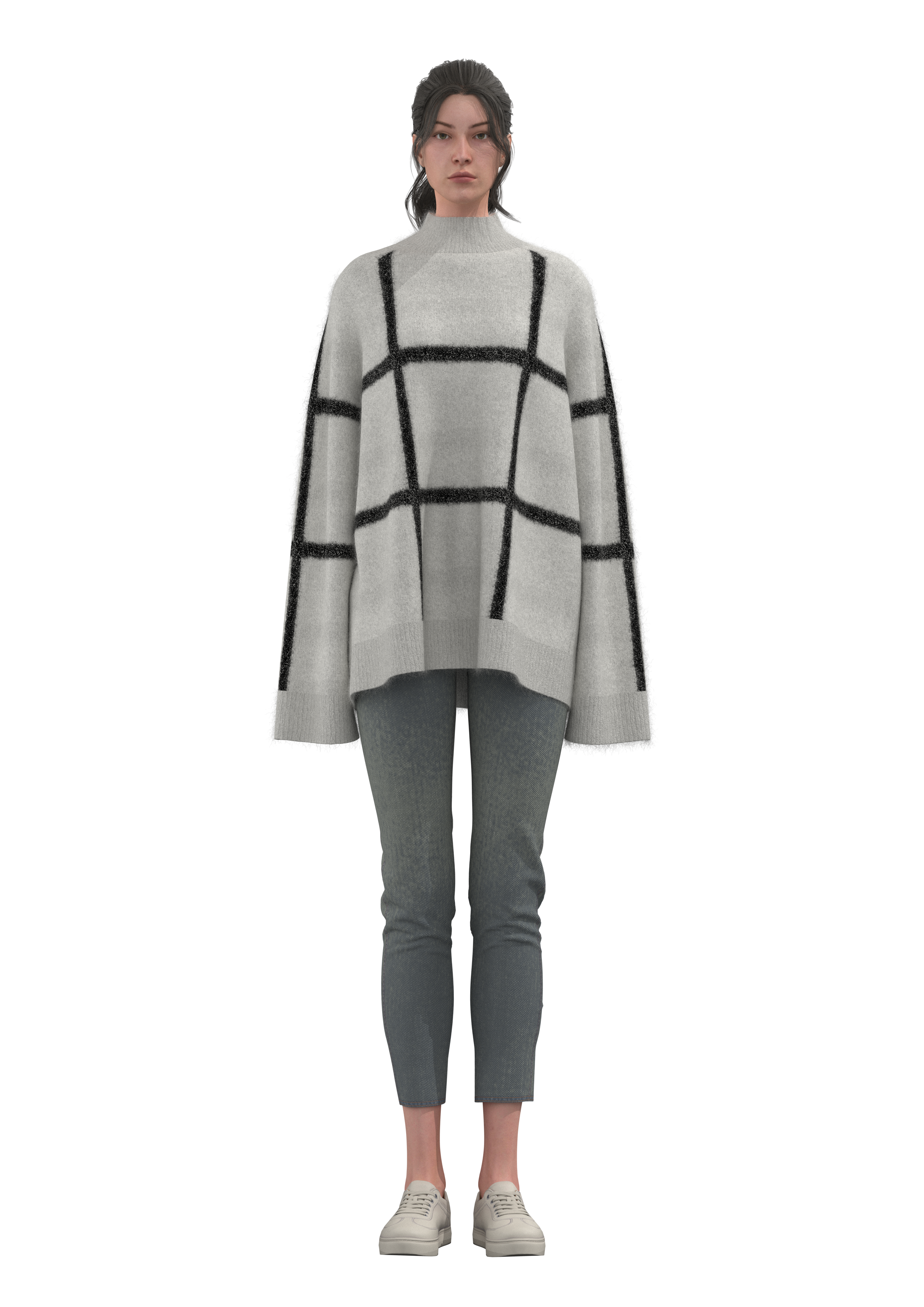 女式格纹半高领套头衫