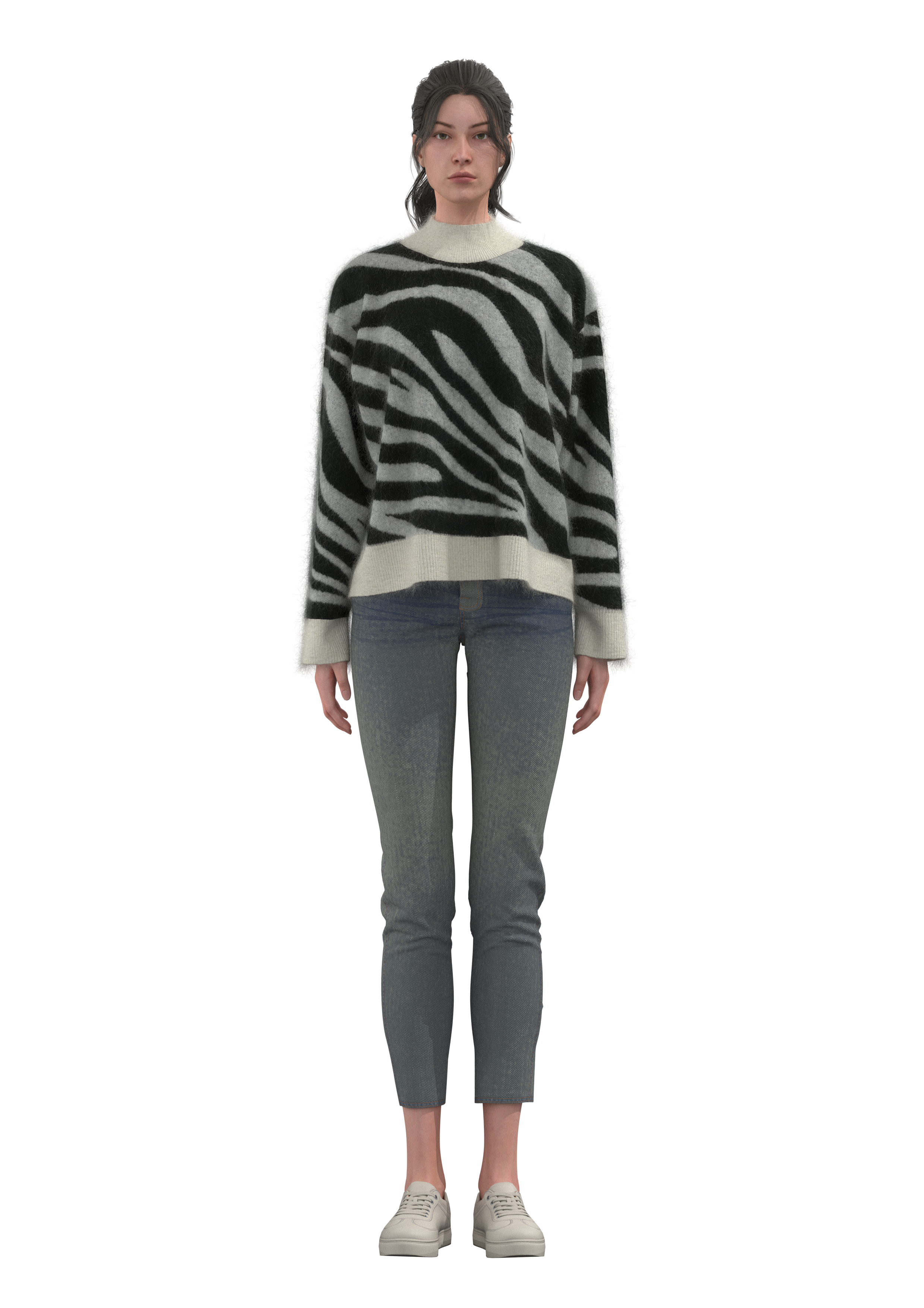 女式小高领斑马纹套头衫