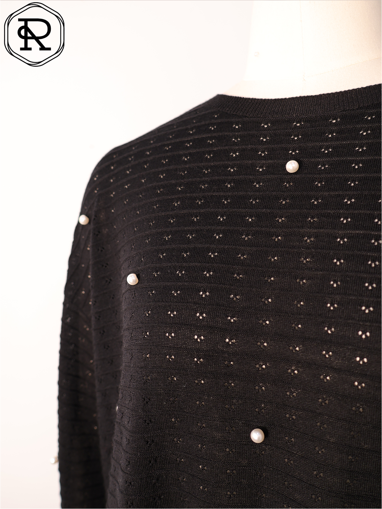 珍珠缀饰网眼针织两件套