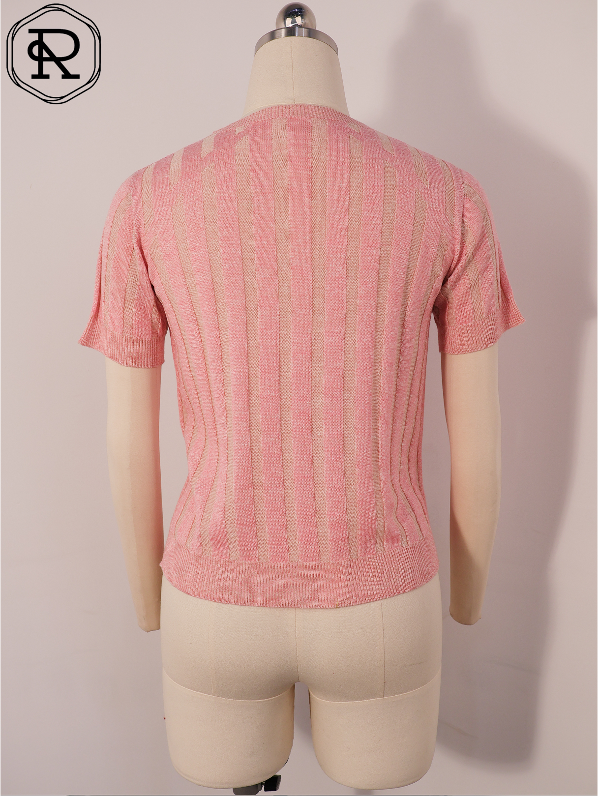 金属闪光竖条纹罗纹针织短袖上衣